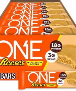 ONE Protein Bars, Reese's Peanut Butter Lovers, Gluten Free with 18g Protein and 3g Sugar, Pantry Staples, 2.12 oz (12 Count)